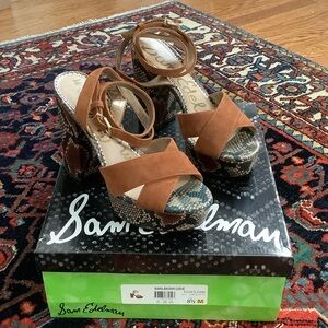 Sam Edelman Brown and Snakeskin Platform Sandals